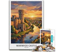 Warwick Castle at Sunset Colourful Wooden Puzzle for Adults, 300 Pieces | Christmas puzzle gift for adults: home hobby for puzzle fans during indoor leisure.