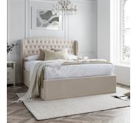 Warwick - Double - Ottoman Storage Bed - Oatmeal - Velvet - 4ft6 - Happy Beds