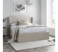 Warwick - King Size - Ottoman Storage Bed - Oatmeal - Velvet - 5ft - Happy Beds