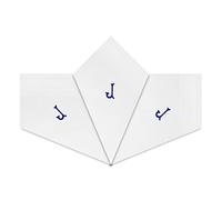 Warwick & Vance 3 Pack Of Mens/Gentlemens White Satin Bordered Handkerchiefs With Blue Embroidered Initials, Letter J
