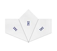 Warwick & Vance 3 Pack Of Mens/Gentlemens White Satin Bordered Handkerchiefs With Blue Embroidered Initials, Letter H