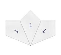 Warwick & Vance 3 Pack Of Mens/Gentlemens White Satin Bordered Handkerchiefs With Blue Embroidered Initials, Letter L