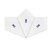 Warwick & Vance 3 Pack Of Mens/Gentlemens White Satin Bordered Handkerchiefs With Blue Embroidered Initials, Letter M