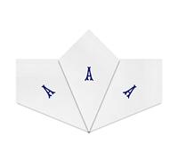 Warwick & Vance 3 Pack Of Mens/Gentlemens White Satin Bordered Handkerchiefs With Blue Embroidered Initials, Letter A
