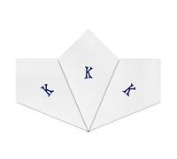 Warwick & Vance 3 Pack Of Mens/Gentlemens White Satin Bordered Handkerchiefs With Blue Embroidered Initials, Letter K