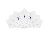 Warwick & Vance 7 Pack Of Mens/Gentlemens White Satin Bordered Handkerchiefs With Blue Embroidered Initials, Letter M