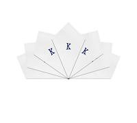Warwick & Vance 7 Pack Of Mens/Gentlemens White Satin Bordered Handkerchiefs With Blue Embroidered Initials, Letter K