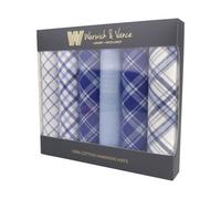 Warwick & Vance Blue Check Men's Cotton Handkerchiefs 6 Pack