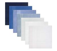 Warwick & Vance Men's 100% Cotton Handkerchiefs Pack Of 7, Dyed Hankies, Blue To White With Satin Stripe Borders, 40 x 40cm