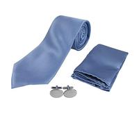 Warwick & Vance Mens Formal Tie Necktie Pocket Square Handkerchief & Cufflink Suit Accessory Sets, 100% Polyester, Ice Blue Satin
