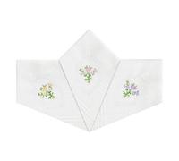 Warwick & Vance Pack Of 3 Womens/Ladies Handkerchiefs, Floral Embroidered With White Satin Borders, 100% Cotton, 29 x 29cm