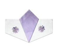 Warwick & Vance Pack Of 3 Womens/Ladies Lavender Design Handkerchiefs With Satin Stripe Borders, 100% Cotton, 29 x 29cm