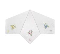Warwick & Vance Pack Of 3 Womens/Ladies White Handkerchiefs, Floral Embroidered With Scallop & Lace Corners, 100% Cotton, 29 x 29cm