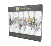 Warwick & Vance Women's 100% Cotton White Floral Embroidered Handkerchiefs 6 Pack