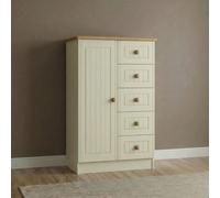 Warwick Wardrobe - 1 Door - Midi - Cream and Oak