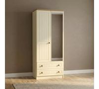 Warwick Wardrobe - 2 Door - 1 Mirror - Tall - Combi - Cream and Oak