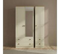 Warwick Wardrobe - 3 Door - Combi - 1 Mirror - Cream and Oak