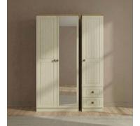 Warwick Wardrobe - 3 Door - Combi - 1 Mirror - RHF 2 Drawers - Cream and Oak