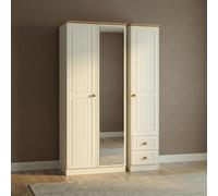 Warwick Wardrobe - 3 Door - Tall - Combi - 1 Mirror - RHF 2 Drawers - Cream and Oak