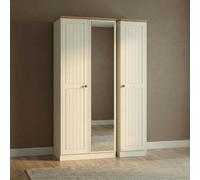 Warwick Wardrobe - 3 Door - Tall - Triple - 1 Mirror - Cream and Oak
