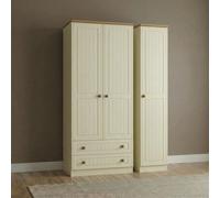 Warwick Wardrobe - 3 Door - Tall - Triple - LHF 2 Drawers - Cream and Oak