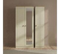 Warwick Wardrobe - 3 Door - Triple - 1 Mirror - Cream and Oak