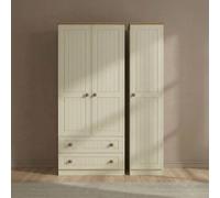 Warwick Wardrobe - 3 Door - Triple - LHF 2 Drawers - Cream and Oak