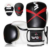 WARX Boxing Gloves and Pads set Focus Punch Mitts MMA Training Sparring Hook and Jab strike target with Punching Gloves (Black, 12oz)