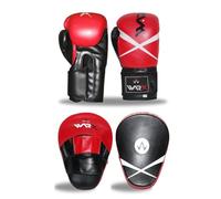 WARX Boxing Gloves and Pads set Focus Punch Mitts MMA Training Sparring Hook and Jab strike target with Punching Gloves (Red, 14oz)