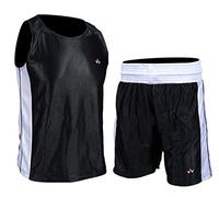 WARX Boxing Vest & Shorts Set Men Gym Training Fitness Kick Top MMA Thai Boxing (L, Black)