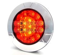 WAS W131 CHROME LED REAR ROUND HAMBURGER TAIL LIGHT LAMP 140mm FOR TRUCK TRAILER