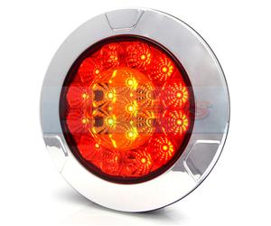 WAS W131 CHROME LED REAR ROUND HAMBURGER TAIL LIGHT LAMP 140mm FOR TRUCK TRAILER