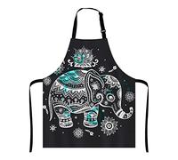 Wasach Animal Elephant Apron, Lotus Ethnic Elephant,Adjustable Neck Bib for Men Women,Suitable for Kitchen Cooking Waitress Chef