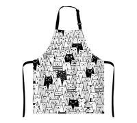 Wasach Cute Cartoon Black White Cats Bib with Adjustable Neck for Men Women,Suitable for Home Kitchen Cooking Waitress Chef Grill Bistro Baking BBQ