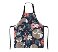 Wasach Cute Fox Family and Flowers Bib with Adjustable Neck for Men Women,Suitable for Home Kitchen Cooking Waitress Chef Grill Bistro Baking BBQ