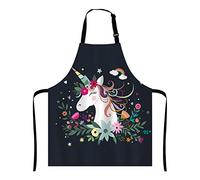 Wasach Floral Unicorn Apron, Fantasy Unicorn Adjustable Neck Bib for Men Women,Suitable for Kitchen Cooking Waitress Chef