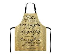 Wasach Proverbs 31:25 Apron,Bible Verse Gold Sparkles Glitter Pattern Print,Adjustable Neck Bib for Men Women,Suitable for Kitchen Cooking Waitress Chef
