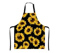 Wasach Sunflowers Black Tropical Flower Daisy Apron, Cute Floral Sunflower,Adjustable Neck Bib for Men Women,Suitable for Kitchen Cooking Waitress Chef