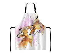 Wasach Watercolor Fox and Baby Fox Kitchen Cooking BBQ Chef,Funny Apron for Men, Women and Dad Presents, Presents for Men Birthday, Mothers Day Presents for Mom, Wife, Husband, Brother, Friends
