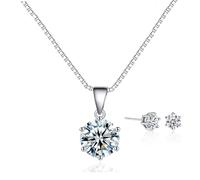 WASAIE Dainty Necklace Set for Women White Gold Plating Simple Cubic Zirconia Pendant Graduation Jewelry Set Choker Earrings Wedding Jewelry, Brass, Cubic Zirconia