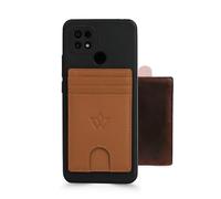 WASAMA 3 Card Slots Unisex Leather Stick-on Cellphone Card Holder for Back of Cellphone Credit Card Holder for Cellphone Case Compatible with Most Cellphone | RFID Protection (Old Windsor Tan)