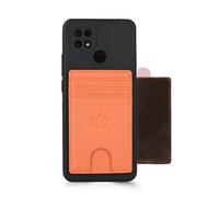WASAMA Unisex Leather Stick-on Card Holder Colours Available | Multiple Card Slots, for iPhone or Android case | RFID Protection | The Handy (Plain, Coral Hue Orange, Regular 3 Card)