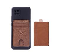 WASAMA Unisex Leather Stick-on Card Holder Colours Available | Multiple Card Slots, for iPhone or Android case | RFID Protection | The Handy (Weave, Caramel Crunch Brown, Regular 3 Card)