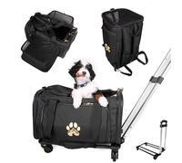 WASATCH PUP Pet Travel Carrier with Wheels - US Airline Compliant Stylish Pet Stroller Travel Bag for Small Dogs and Cats | Durable, Breathable & Expandable Design with Heavy Duty Wheels - Black