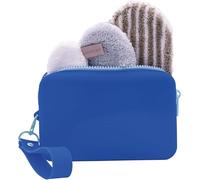 Waschies Eco Smart Set with Reusable Face Cleansing Pads & Travel Beauty Bag - Makeup Remover, Exfoliator & Toner Pads - BPA Free Sillicone Toiletries Pouch in Blue - Suitable for All Skin Types