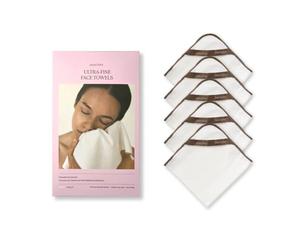 Waschies Ultra-Fine Face Cloths - Pack of 5 in Brown/White - Soft, Absorbent Towels for Gentle Drying - Minimise Irritation & Bacterial Spread - Washable, Reusable & Eco-Friendly - For All Skin Types