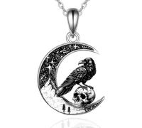 Wasee Black Cat/Bat/Butterfly/Spider/Wolf Crescent Moon Chains for Women, 925 Sterling Silver, Cat Necklace, Gothic Pendant, Jewellery, Gifts for Women, Sterling Silver, No Gemstone