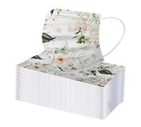 Waselia Beauty 50PCS Adult Disposable_FaceCovering Face Protection Elegant Floral Print for M Ask 3 Layers Breathable Balaclavas with Elastic Earloop Adjustable Nosebridge Dustproof Face Bandana (D)