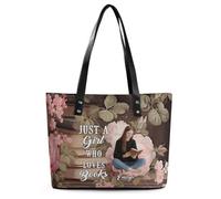 Wasetell Just A Girl Who Loves Books Personalized Photo PU Leather Bag Custom Book Lover Handbag with Name Bookish Shoulder Bag Bookworms Gift for Readers Teacher Woman Christmas Birthday,11