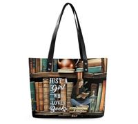 Wasetell Just A Girl Who Loves Books Personalized Photo PU Leather Bag Custom Book Lover Handbag with Name Bookish Shoulder Bag Bookworms Gift for Readers Teacher Woman Christmas Birthday,14